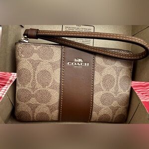 Coach Tan Signature Logo Wristlet, NWT